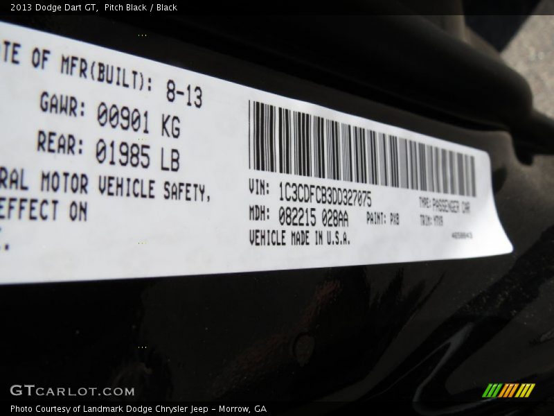 Pitch Black / Black 2013 Dodge Dart GT