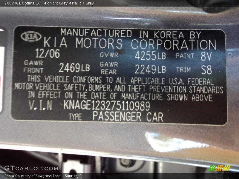 Midnight Gray Metallic / Gray 2007 Kia Optima LX