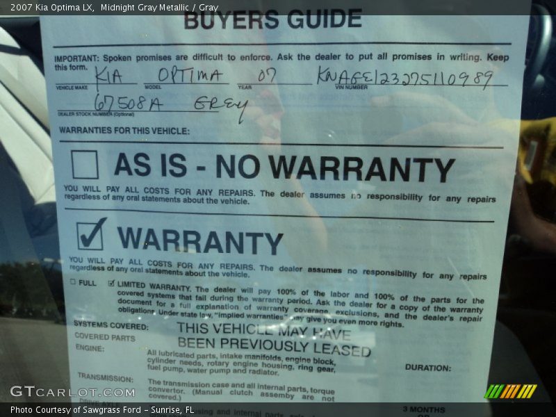 Midnight Gray Metallic / Gray 2007 Kia Optima LX