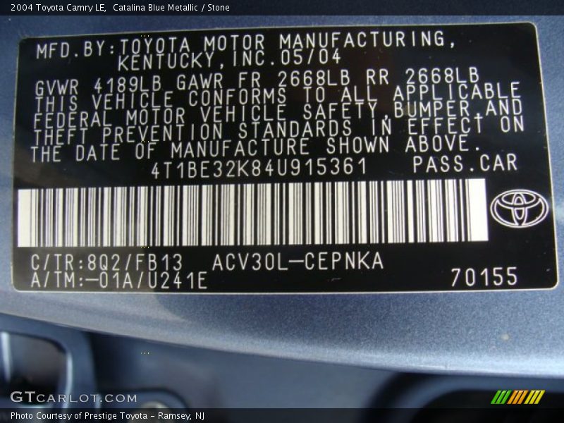 Catalina Blue Metallic / Stone 2004 Toyota Camry LE