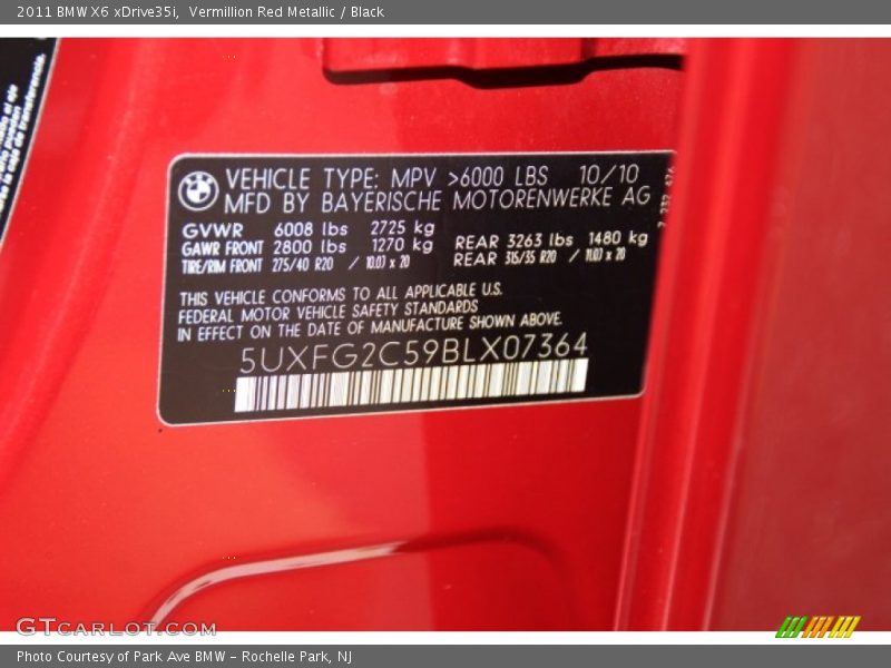 Info Tag of 2011 X6 xDrive35i