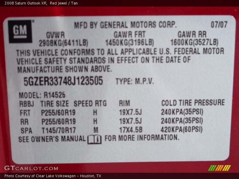 Red Jewel / Tan 2008 Saturn Outlook XR