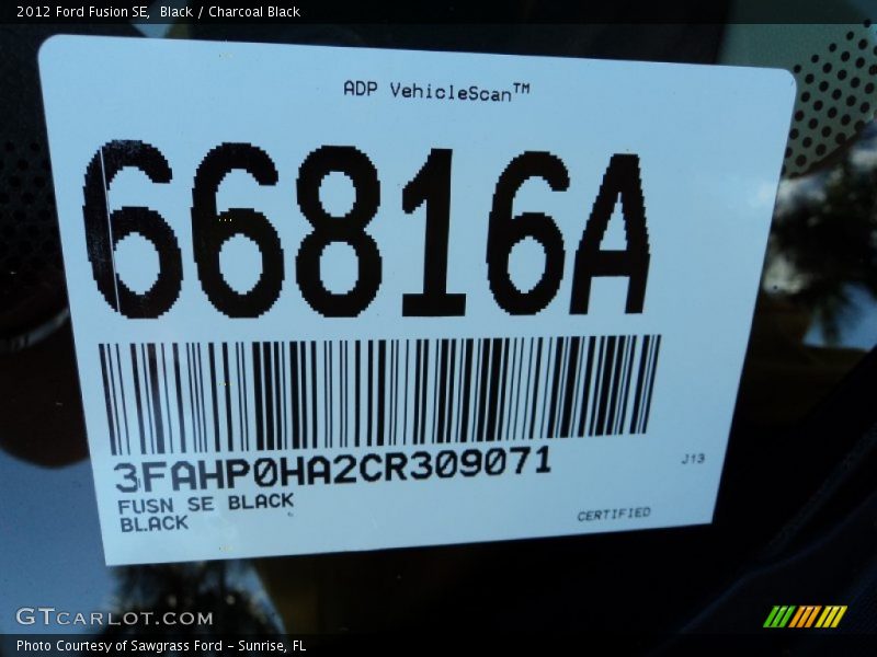 Black / Charcoal Black 2012 Ford Fusion SE