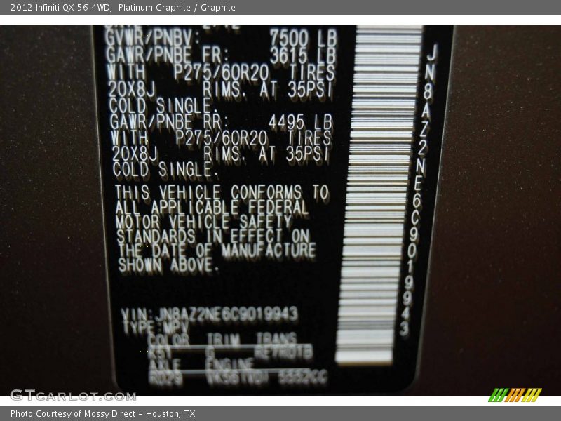 Platinum Graphite / Graphite 2012 Infiniti QX 56 4WD