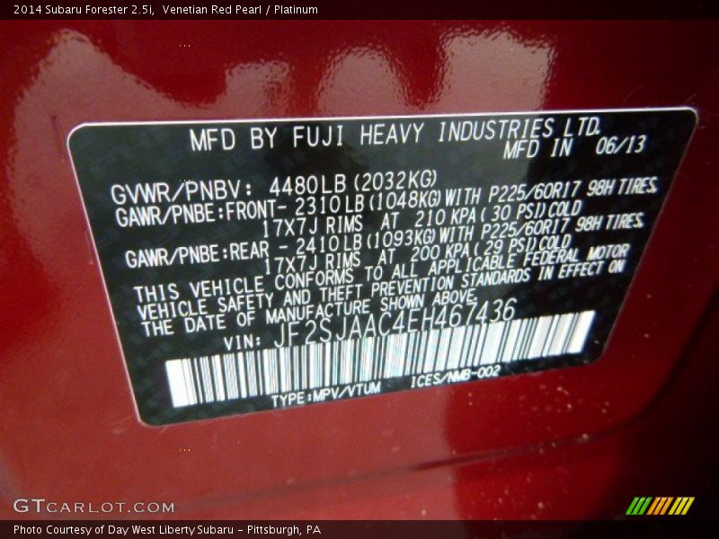 Venetian Red Pearl / Platinum 2014 Subaru Forester 2.5i