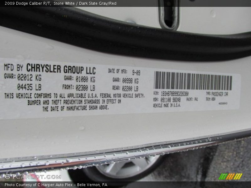 Stone White / Dark Slate Gray/Red 2009 Dodge Caliber R/T