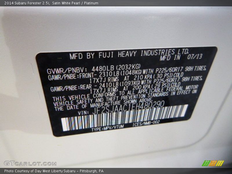 Satin White Pearl / Platinum 2014 Subaru Forester 2.5i