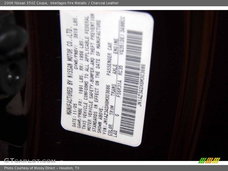 Interlagos Fire Metallic / Charcoal Leather 2006 Nissan 350Z Coupe
