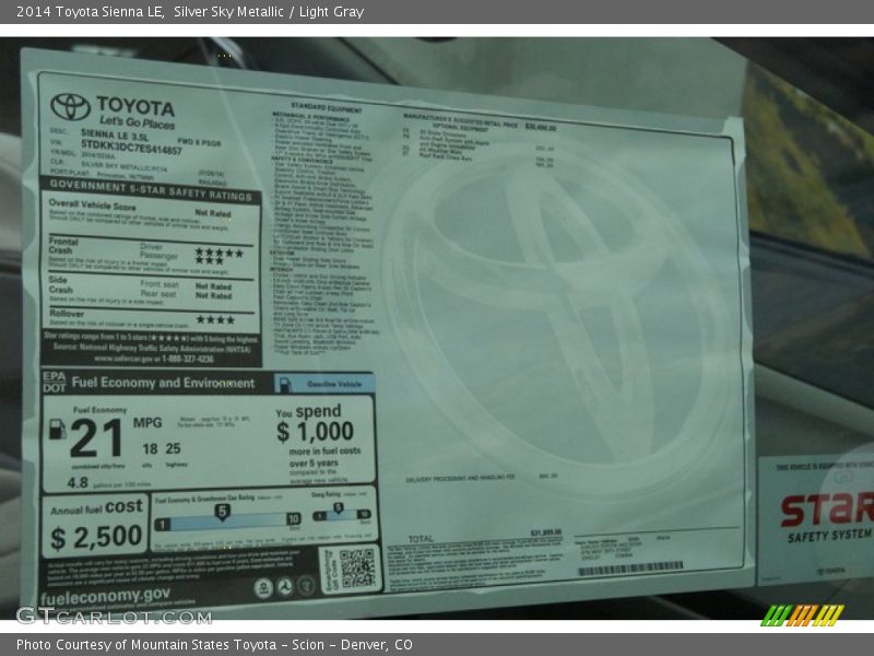 Silver Sky Metallic / Light Gray 2014 Toyota Sienna LE