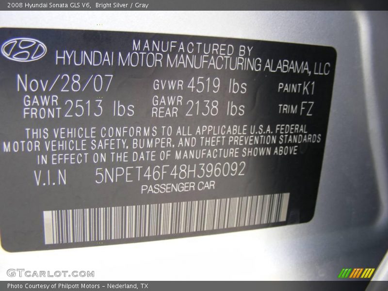 Bright Silver / Gray 2008 Hyundai Sonata GLS V6
