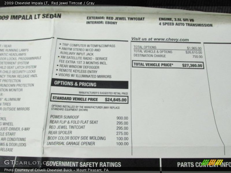 Red Jewel Tintcoat / Gray 2009 Chevrolet Impala LT