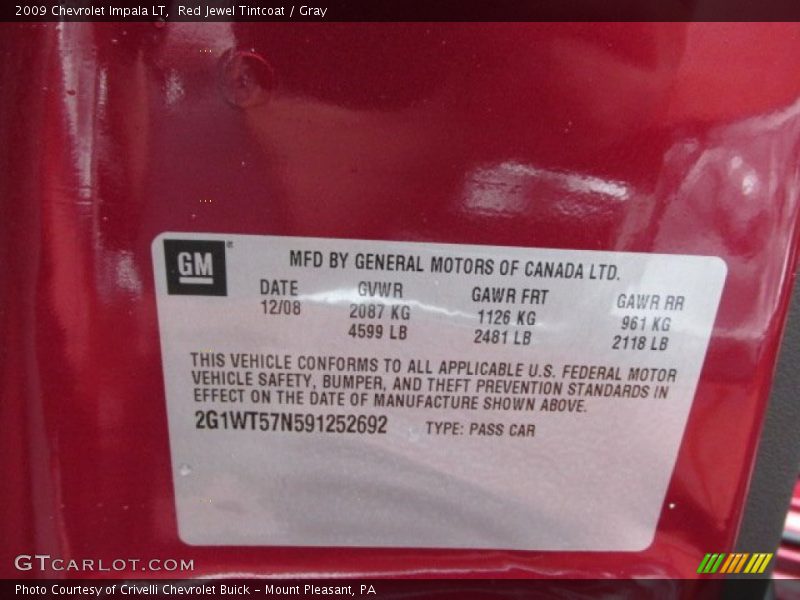 Red Jewel Tintcoat / Gray 2009 Chevrolet Impala LT