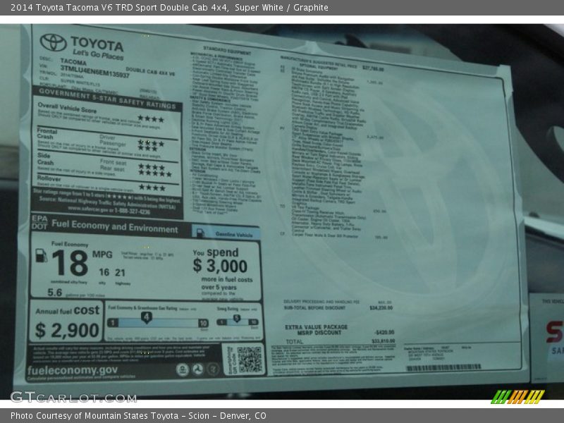 Super White / Graphite 2014 Toyota Tacoma V6 TRD Sport Double Cab 4x4