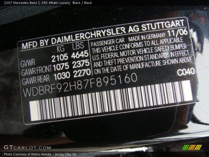 Black / Black 2007 Mercedes-Benz C 280 4Matic Luxury