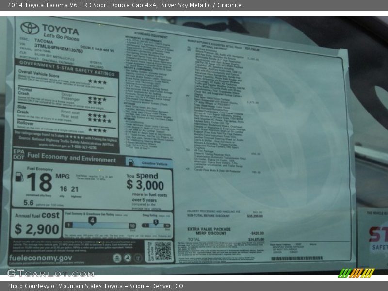Silver Sky Metallic / Graphite 2014 Toyota Tacoma V6 TRD Sport Double Cab 4x4
