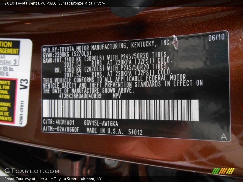 Sunset Bronze Mica / Ivory 2010 Toyota Venza V6 AWD
