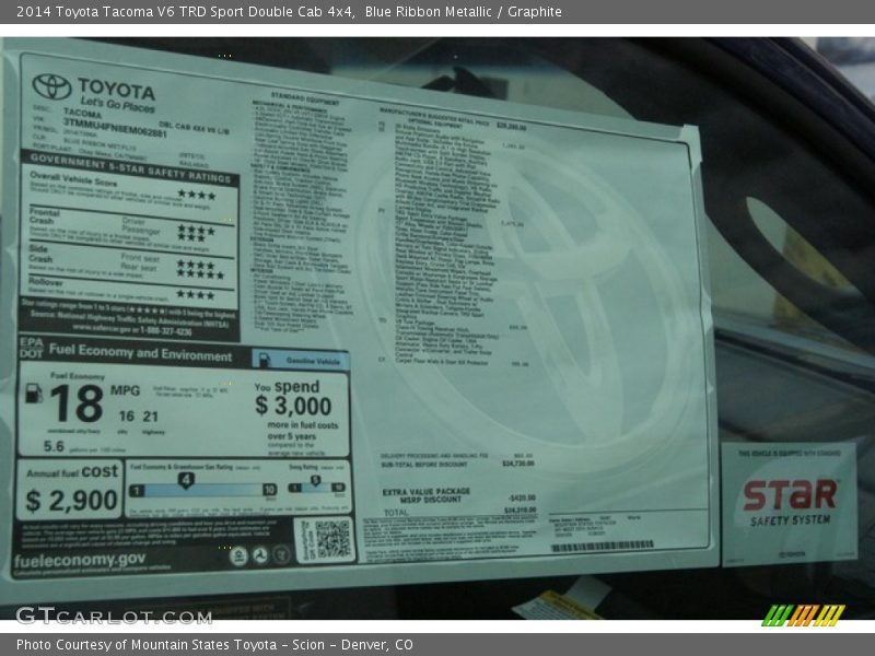 Blue Ribbon Metallic / Graphite 2014 Toyota Tacoma V6 TRD Sport Double Cab 4x4