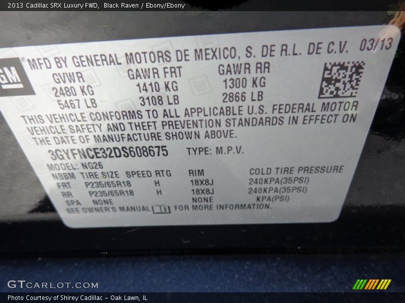 Black Raven / Ebony/Ebony 2013 Cadillac SRX Luxury FWD