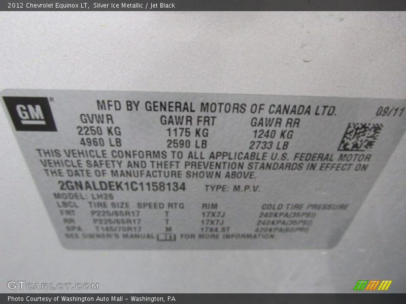 Silver Ice Metallic / Jet Black 2012 Chevrolet Equinox LT
