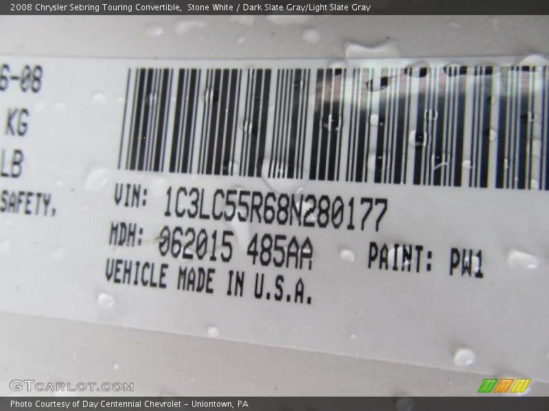 Stone White / Dark Slate Gray/Light Slate Gray 2008 Chrysler Sebring Touring Convertible