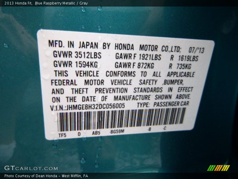 Blue Raspberry Metallic / Gray 2013 Honda Fit