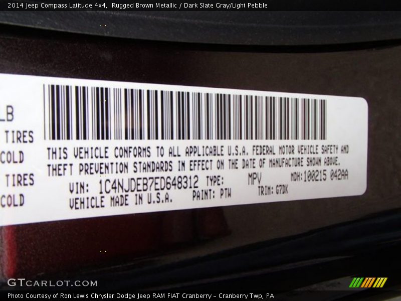 2014 Compass Latitude 4x4 Rugged Brown Metallic Color Code PTW
