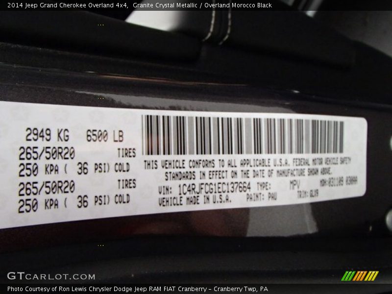 Granite Crystal Metallic / Overland Morocco Black 2014 Jeep Grand Cherokee Overland 4x4