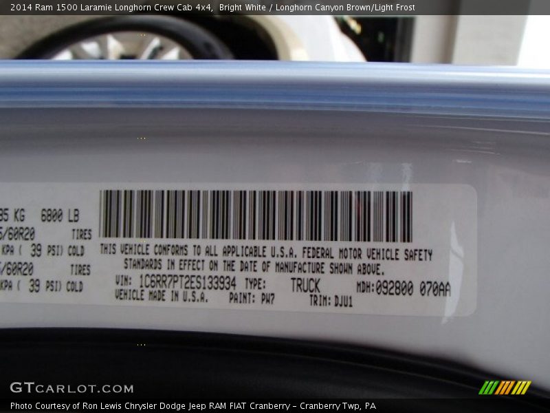 2014 1500 Laramie Longhorn Crew Cab 4x4 Bright White Color Code PW7