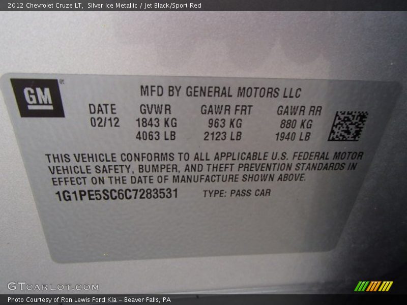 Silver Ice Metallic / Jet Black/Sport Red 2012 Chevrolet Cruze LT