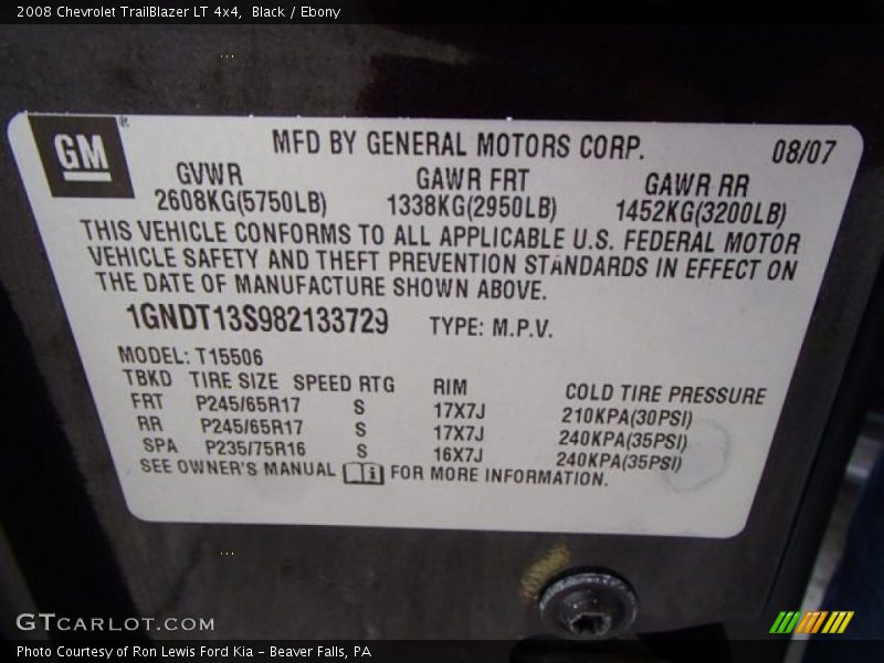 Black / Ebony 2008 Chevrolet TrailBlazer LT 4x4