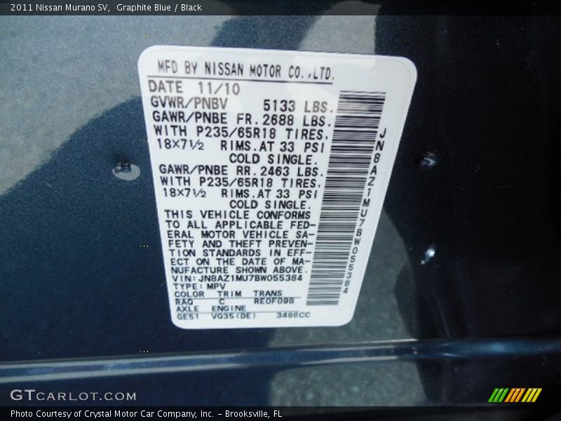 Graphite Blue / Black 2011 Nissan Murano SV