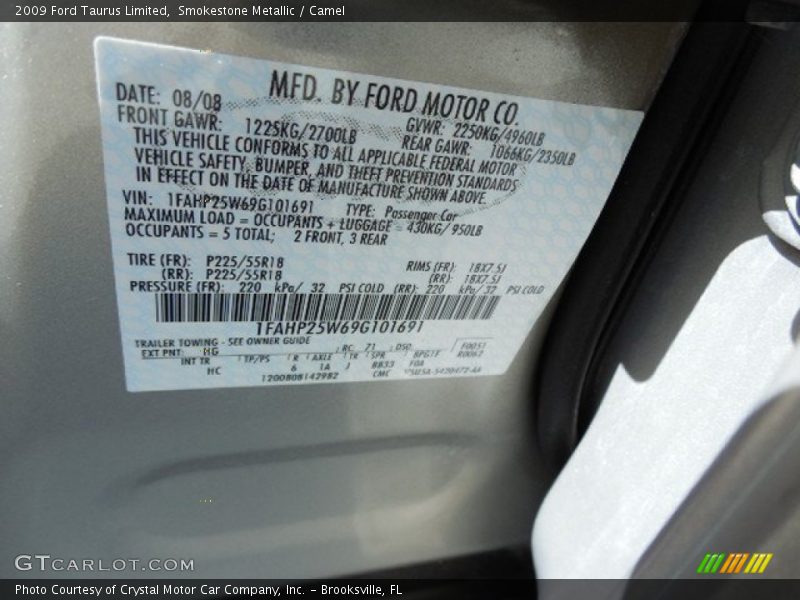 Smokestone Metallic / Camel 2009 Ford Taurus Limited