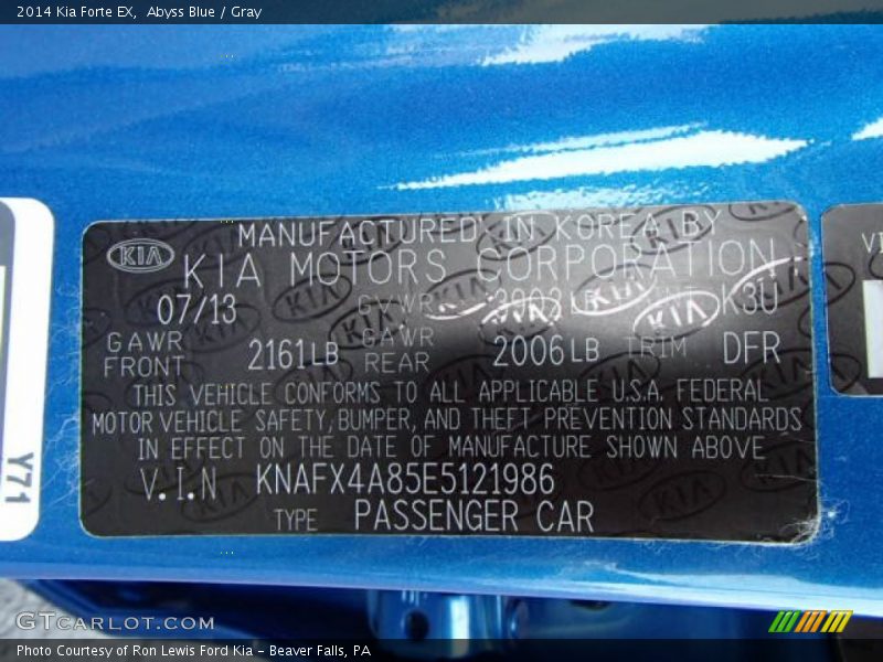 Abyss Blue / Gray 2014 Kia Forte EX