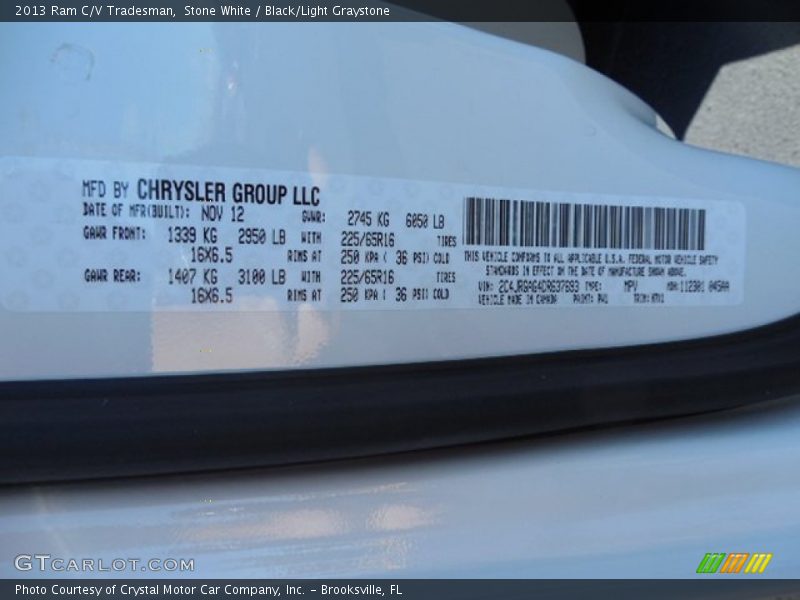 Stone White / Black/Light Graystone 2013 Ram C/V Tradesman