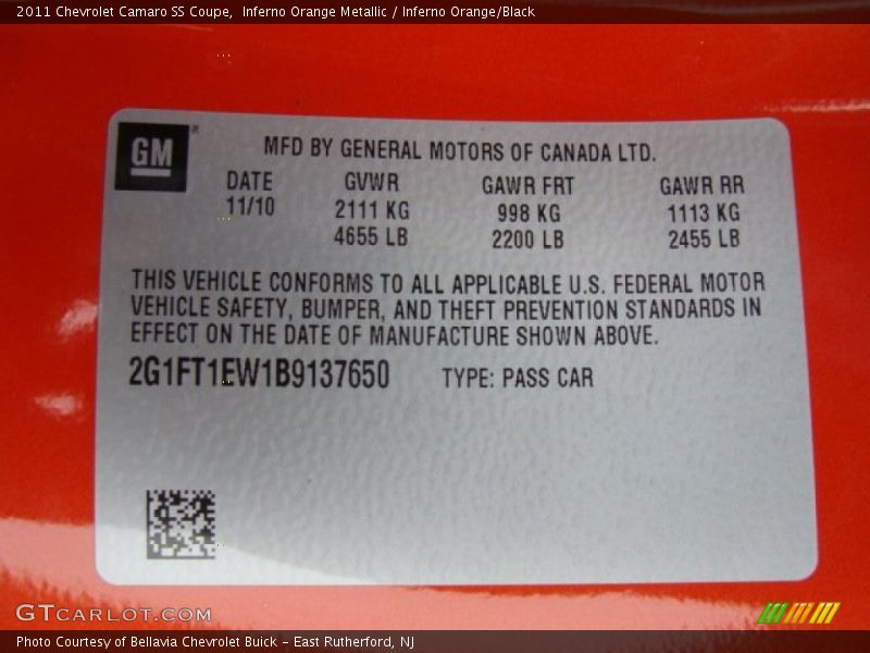 Inferno Orange Metallic / Inferno Orange/Black 2011 Chevrolet Camaro SS Coupe