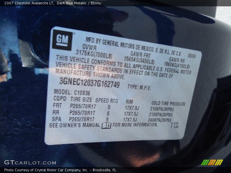 Dark Blue Metallic / Ebony 2007 Chevrolet Avalanche LT