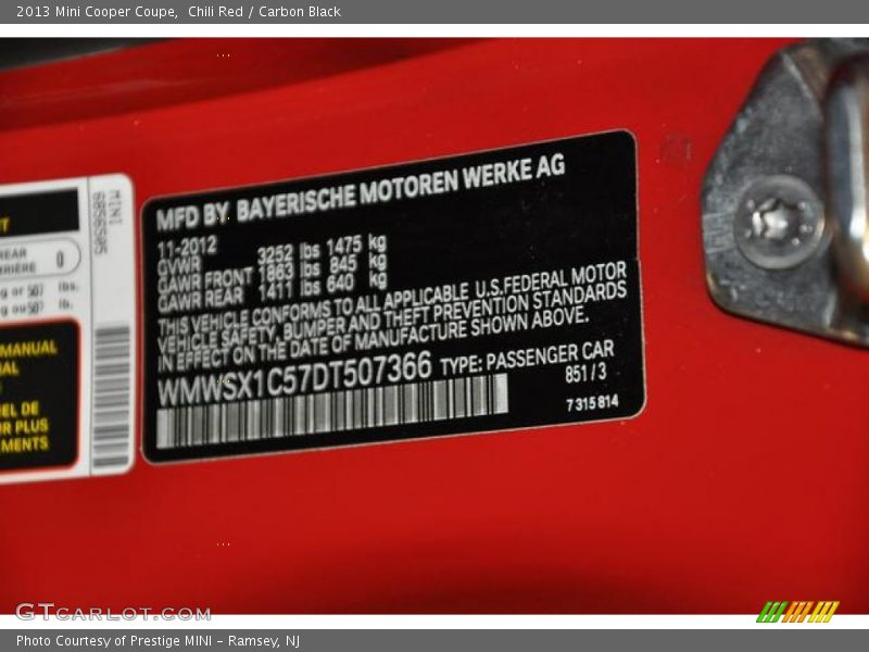 Chili Red / Carbon Black 2013 Mini Cooper Coupe