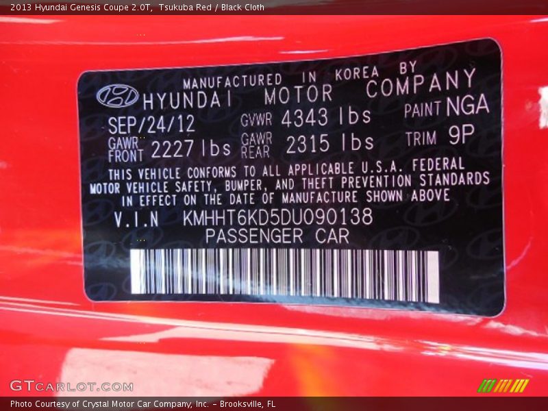 Tsukuba Red / Black Cloth 2013 Hyundai Genesis Coupe 2.0T