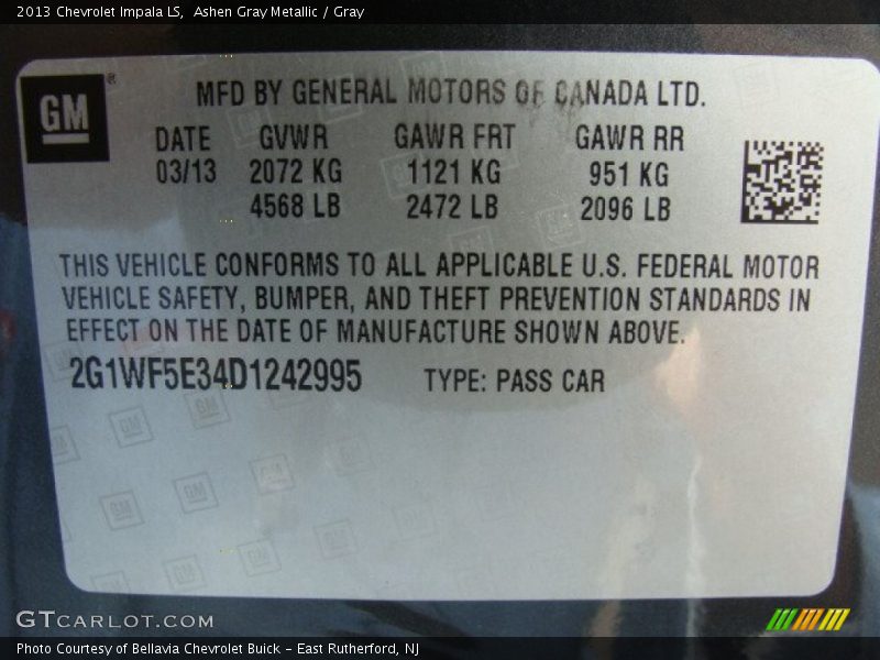 Ashen Gray Metallic / Gray 2013 Chevrolet Impala LS