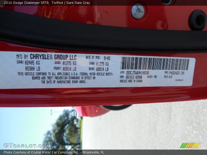 TorRed / Dark Slate Gray 2010 Dodge Challenger SRT8
