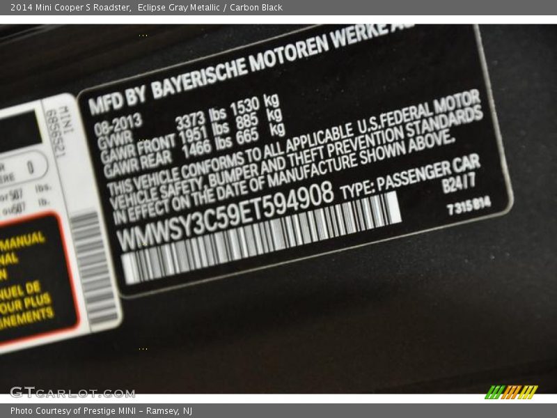 Eclipse Gray Metallic / Carbon Black 2014 Mini Cooper S Roadster