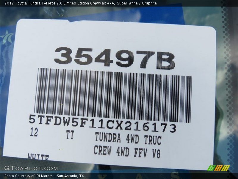 Super White / Graphite 2012 Toyota Tundra T-Force 2.0 Limited Edition CrewMax 4x4
