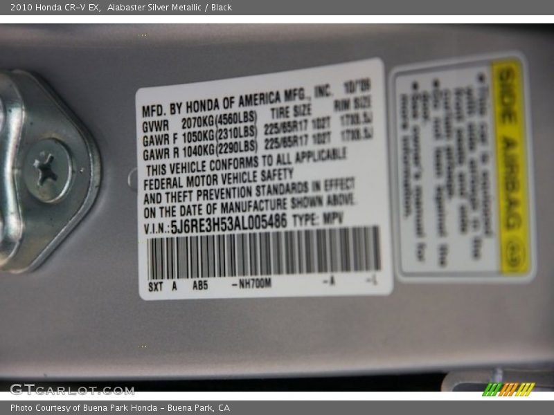 Alabaster Silver Metallic / Black 2010 Honda CR-V EX