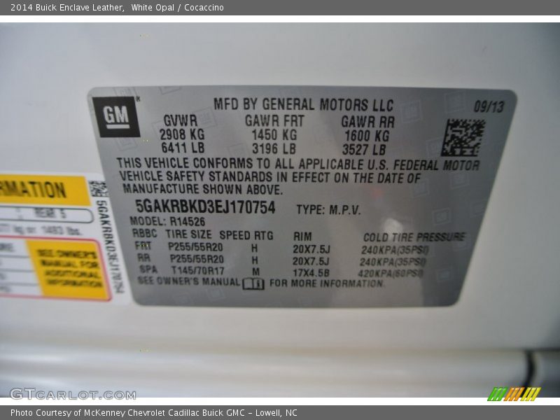 White Opal / Cocaccino 2014 Buick Enclave Leather