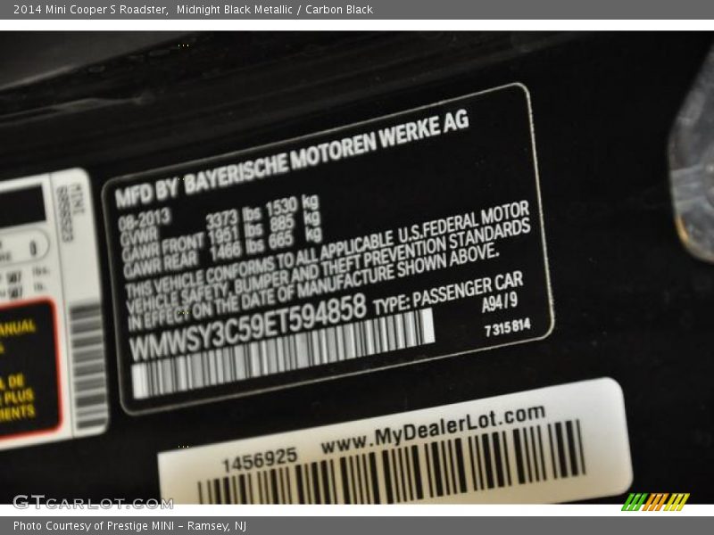 2014 Cooper S Roadster Midnight Black Metallic Color Code A94