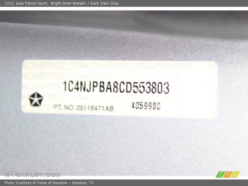Bright Silver Metallic / Dark Slate Gray 2012 Jeep Patriot Sport