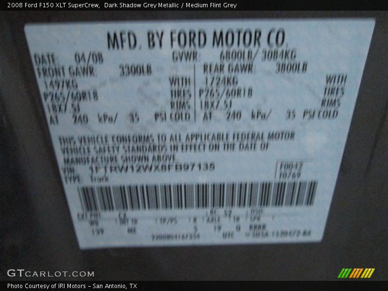 Dark Shadow Grey Metallic / Medium Flint Grey 2008 Ford F150 XLT SuperCrew