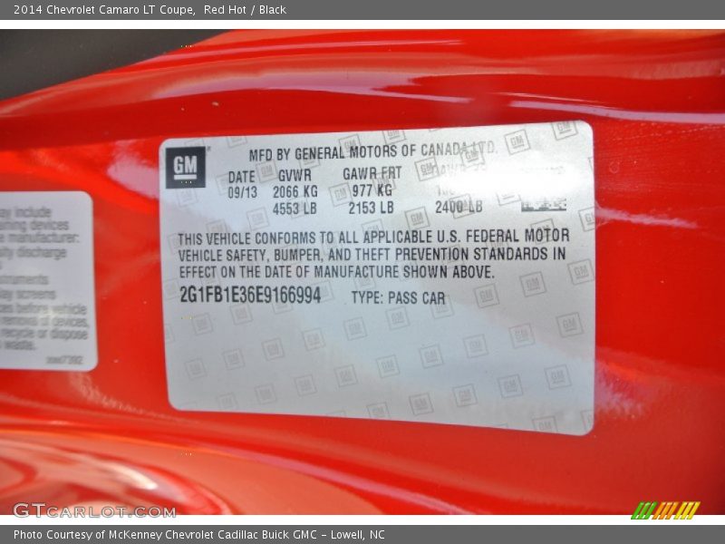 Red Hot / Black 2014 Chevrolet Camaro LT Coupe
