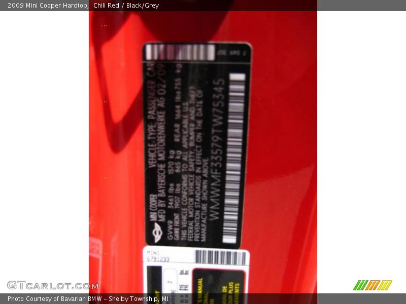 Chili Red / Black/Grey 2009 Mini Cooper Hardtop