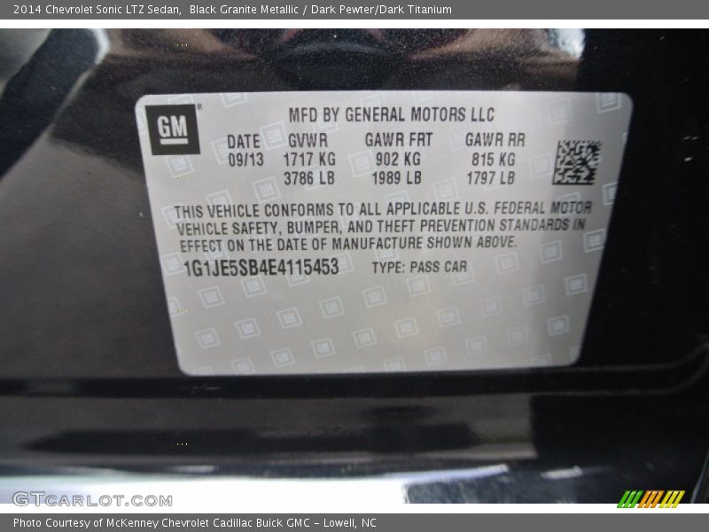 Black Granite Metallic / Dark Pewter/Dark Titanium 2014 Chevrolet Sonic LTZ Sedan